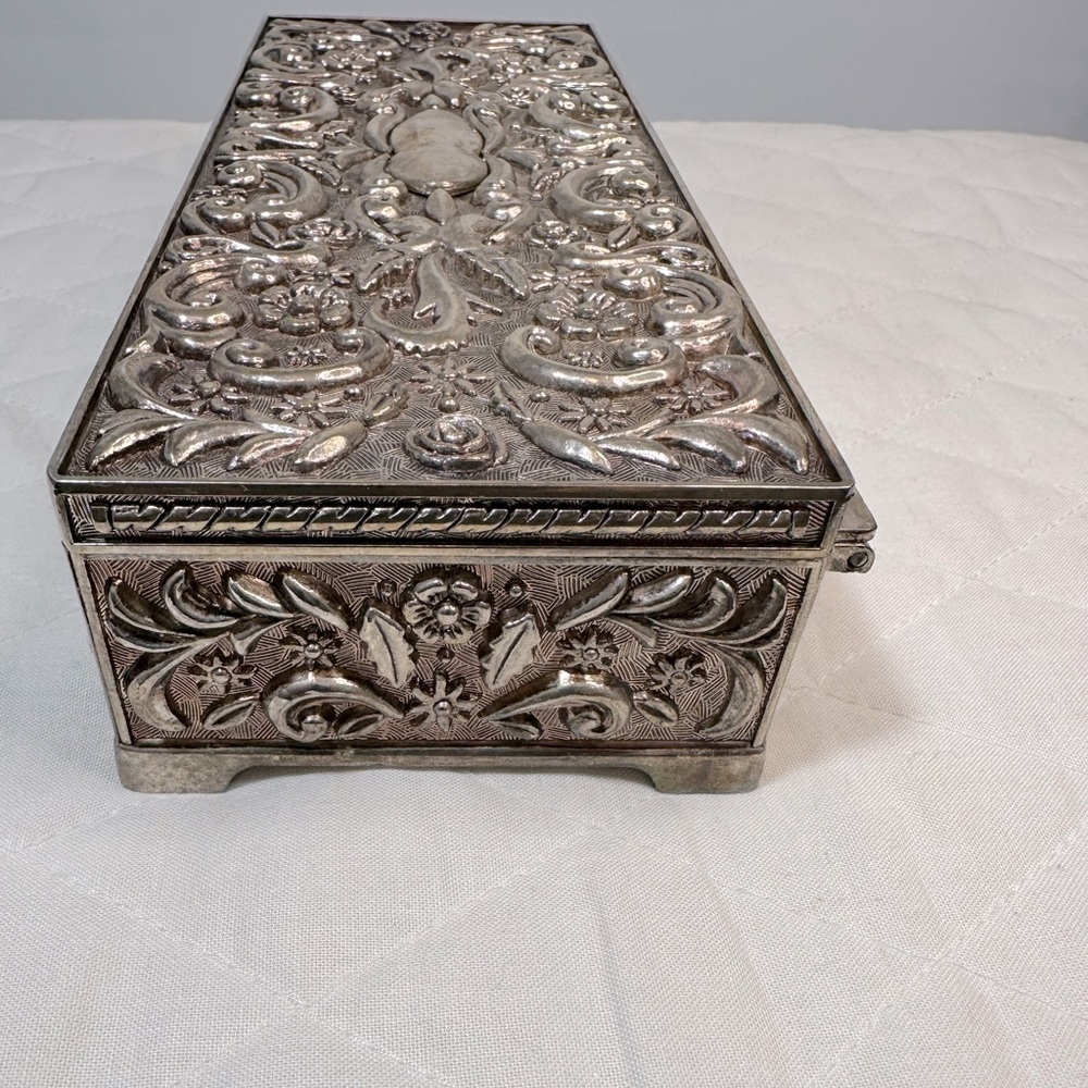 Vintage Godinger Ornate Silver Tone Decorative Jewelry Box 1992 Sturdy Metal - Picture 6 of 14